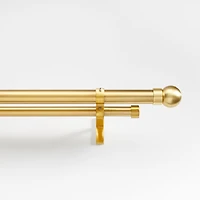 Brass 1" Double Curtain Rod and Small Round End Cap Finials Set 48"-88"