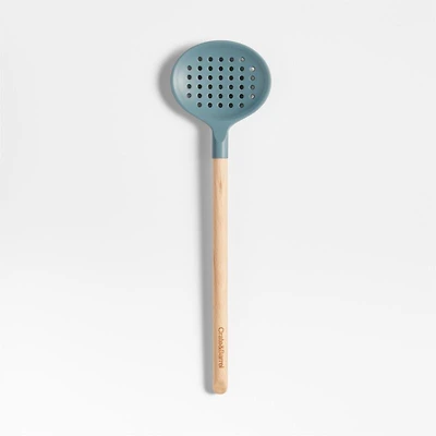 Crate & Barrel Deep Sage Green Silicone and Wood Slotted Spoon