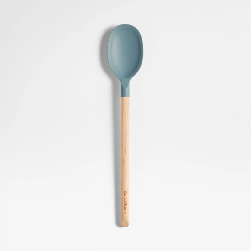 Crate & Barrel Deep Sage Green Silicone and Wood Spoon