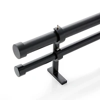 Matte Black 1" Double Curtain Rod and End Cap Finials Set 88"-120"