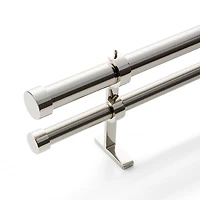 Polished Nickel 1" Double Curtain Rod and End Cap Finials Set 48"-88"
