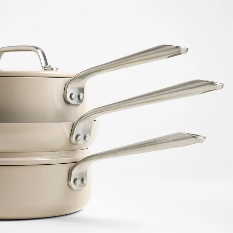 Crate & Barrel EvenCook Ceramic ™ Taupe Nonstick 8-Piece Cookware Set with Bonus