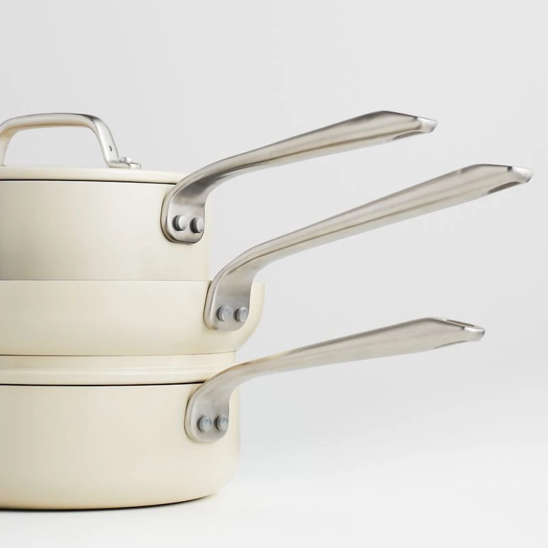 Crate & Barrel EvenCook Ceramic ™ Cream Nonstick 8-Piece Cookware Set with Bonus