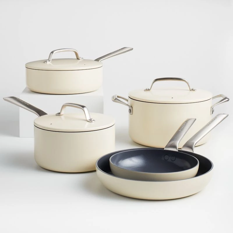 Crate & Barrel EvenCook Ceramic ™ Cream Nonstick 8-Piece Cookware Set with Bonus