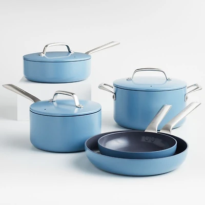 Crate & Barrel EvenCook Ceramic ™ Denim Nonstick 8-Piece Cookware Set with Bonus
