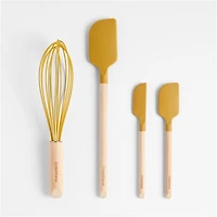 Crate & Barrel Wood and Yellow 12" Silicone Whisk