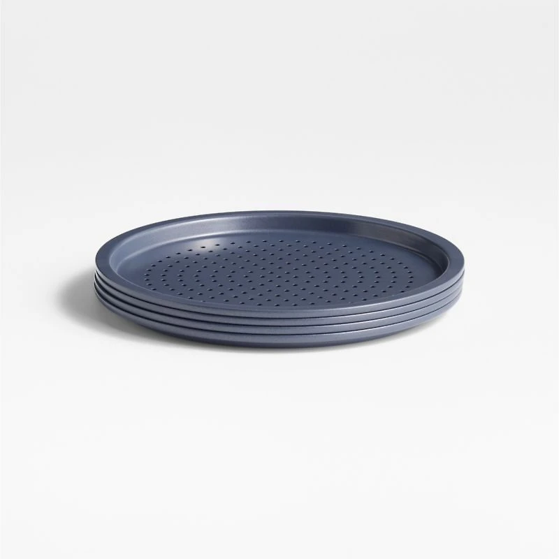 Crate & Barrel Slate Blue Mini Perforated Pizza Pans, Set of 4