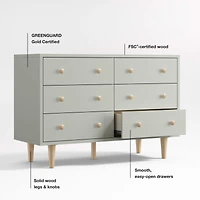Finn 51" Sage Green Wood Wide 6-Drawer Kids Dresser