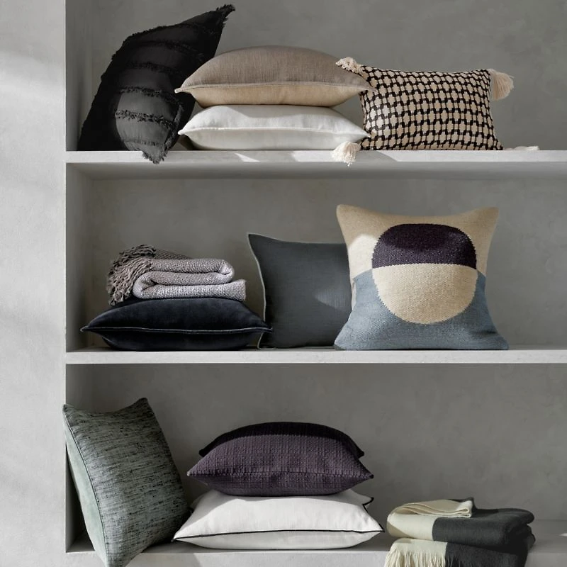 Grey 22"x15" Merrow Stitch Cotton Throw Pillow Cover