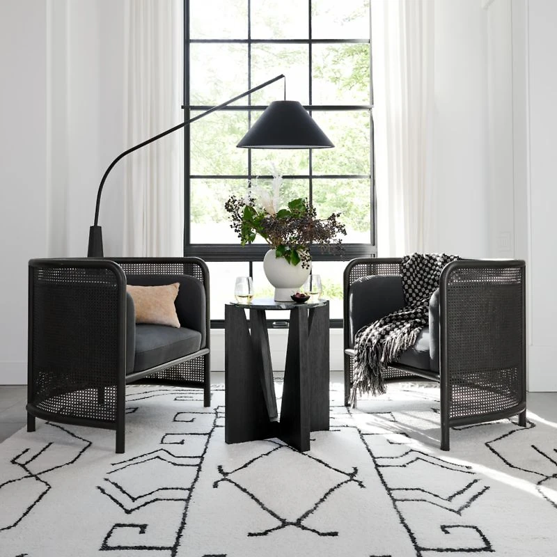 Miro Black Marble Round End Table with Black Ebonized White Oak Wood Base