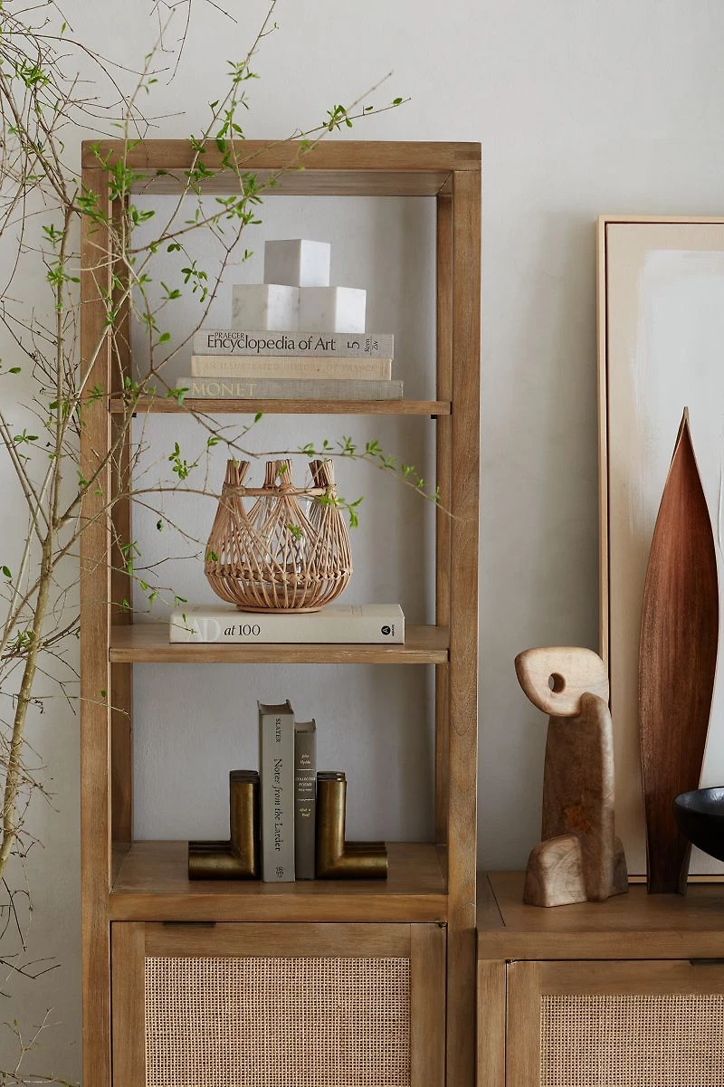Blake 22" Light Brown Teak and Rattan Tall Storage Cabinet