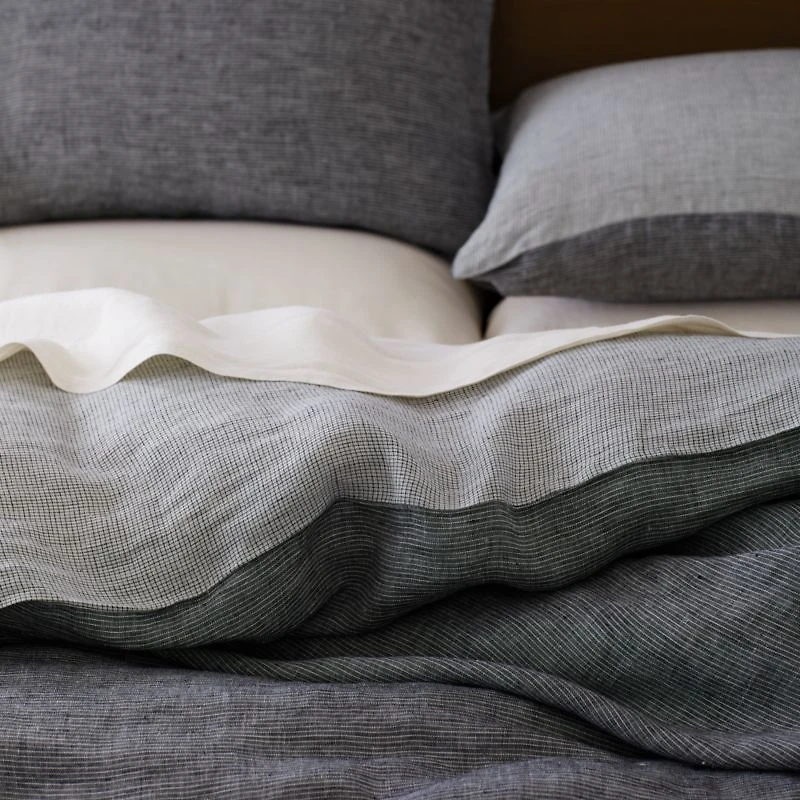 Aire Natural Hemp Ink Black Grid King Duvet Cover