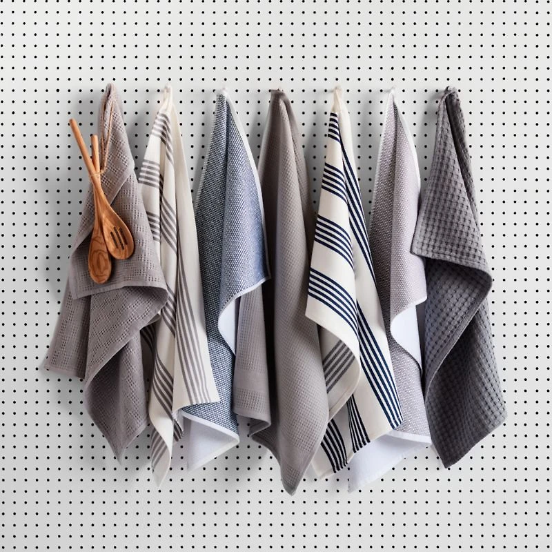Cuisine White with Stripe Organic Cotton Dish Towels