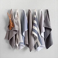 Cuisine White with Stripe Organic Cotton Dish Towels