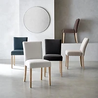 Lowe Charcoal Grey Upholstered Dining Chair with Natural Wood Legs