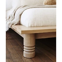 Revival Oak Wood Platform Queen Bed with Upholstered Headboard by Athena Calderone