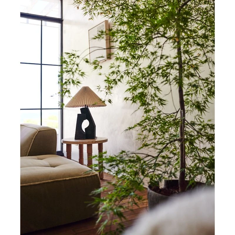 Ruins Cream Ceramic Sculptural Table Lamp with Pleated Shade by Athena Calderone 20"