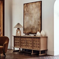 Ruins Cream Ceramic Sculptural Table Lamp with Pleated Shade by Athena Calderone 20"
