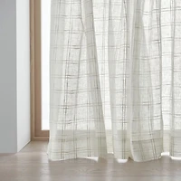 Briza White Windowpane European Flax ™-Certified Linen Sheer Window Curtain Panel 52"x84"