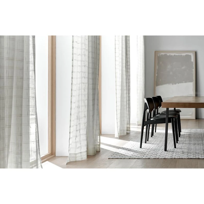 Briza White Windowpane European Flax ™-Certified Linen Sheer Window Curtain Panel 52"x84"