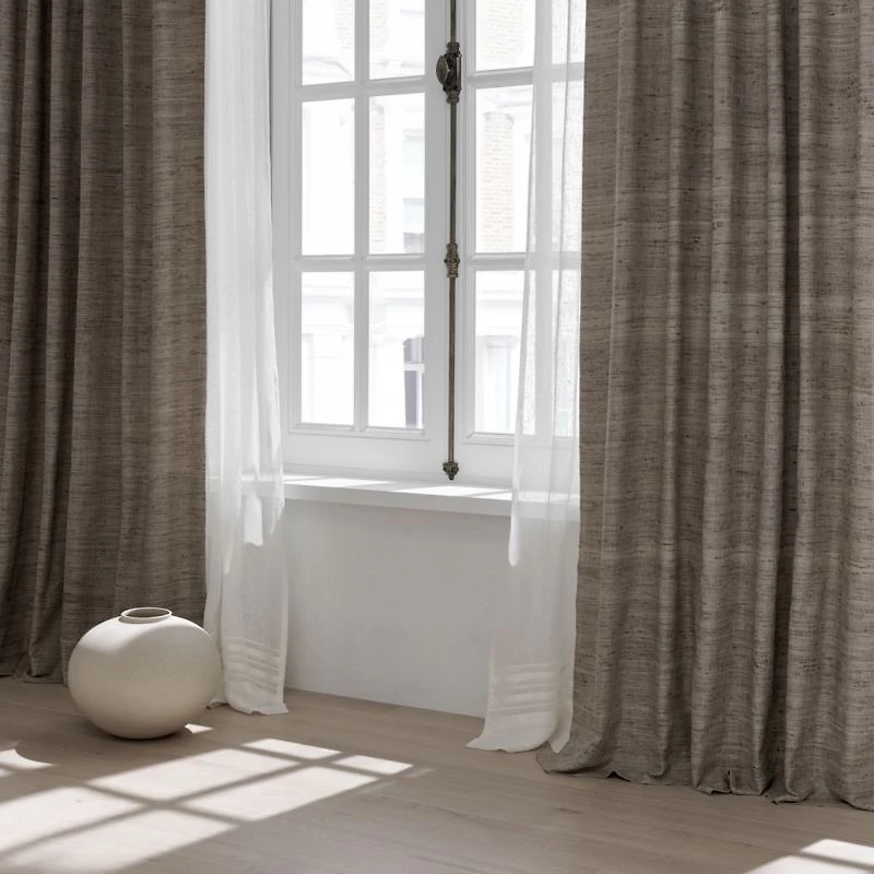Trevino Warm Beige Cotton Silk Blend Window Curtain Panel 52"x84"