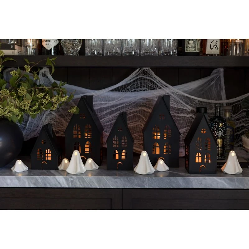 Medium Black Halloween Haunted House Sculpture