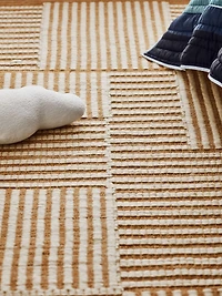 Flatweave Grid Wool and Cotton Yellow Kids Area Rug 5'x8'