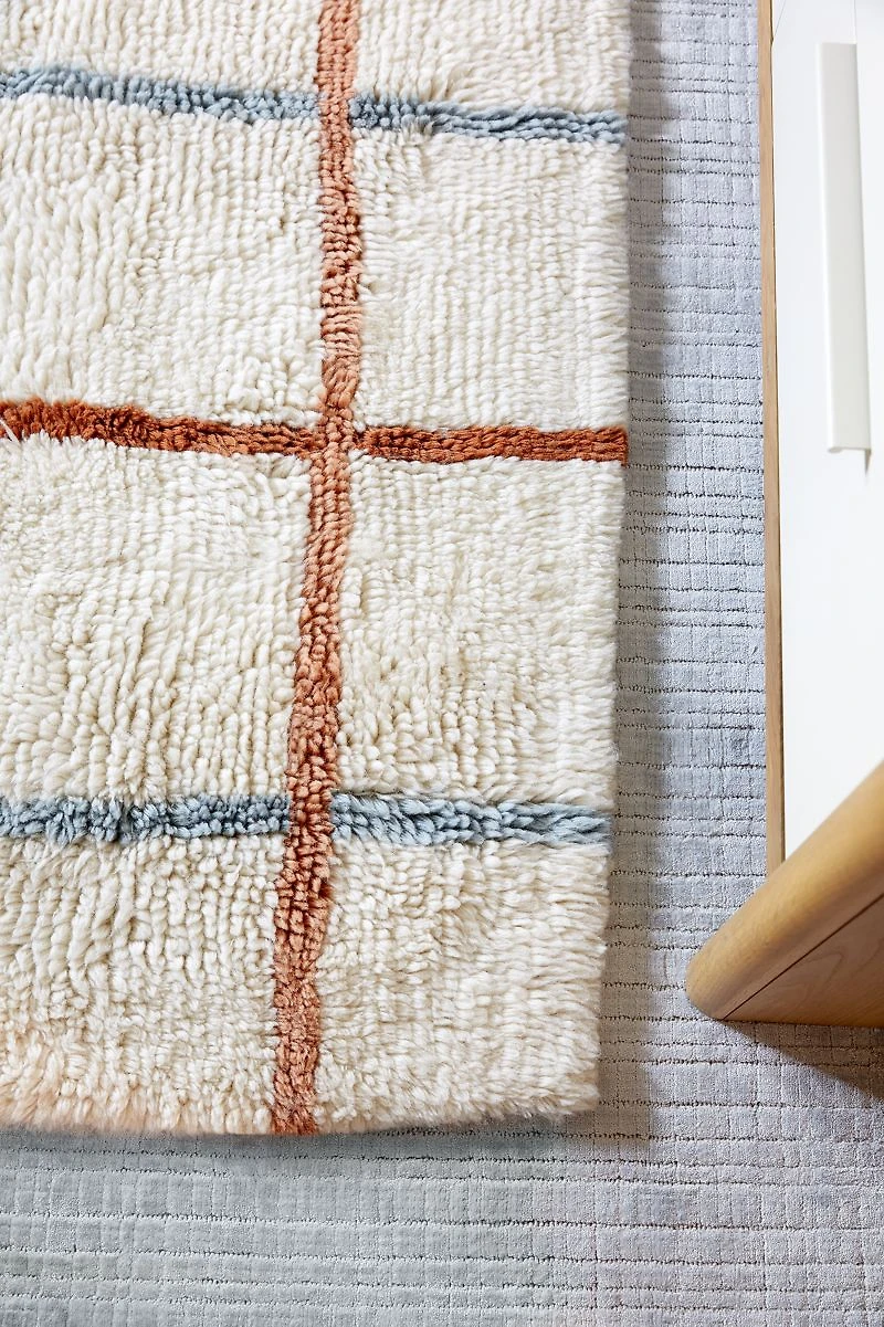 Viscose Grid Light Blue Kids Area Rug 5'x8'