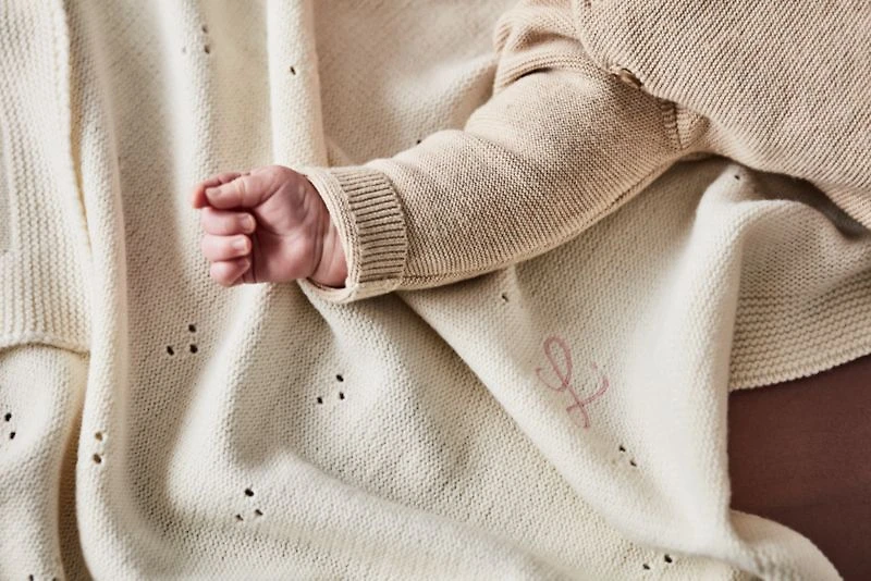 Pointelle Knit Pampas Ivory Baby Stroller Blanket