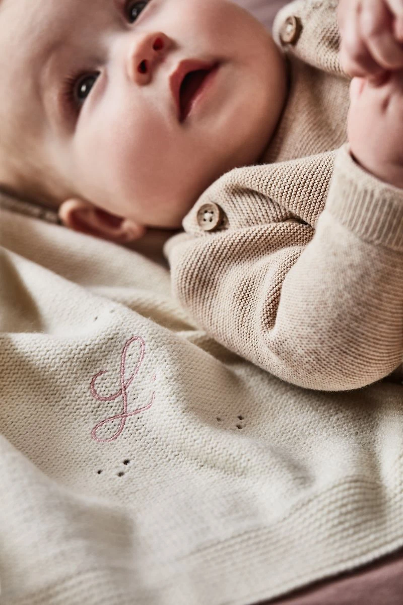 Pointelle Knit Pampas Ivory Baby Stroller Blanket