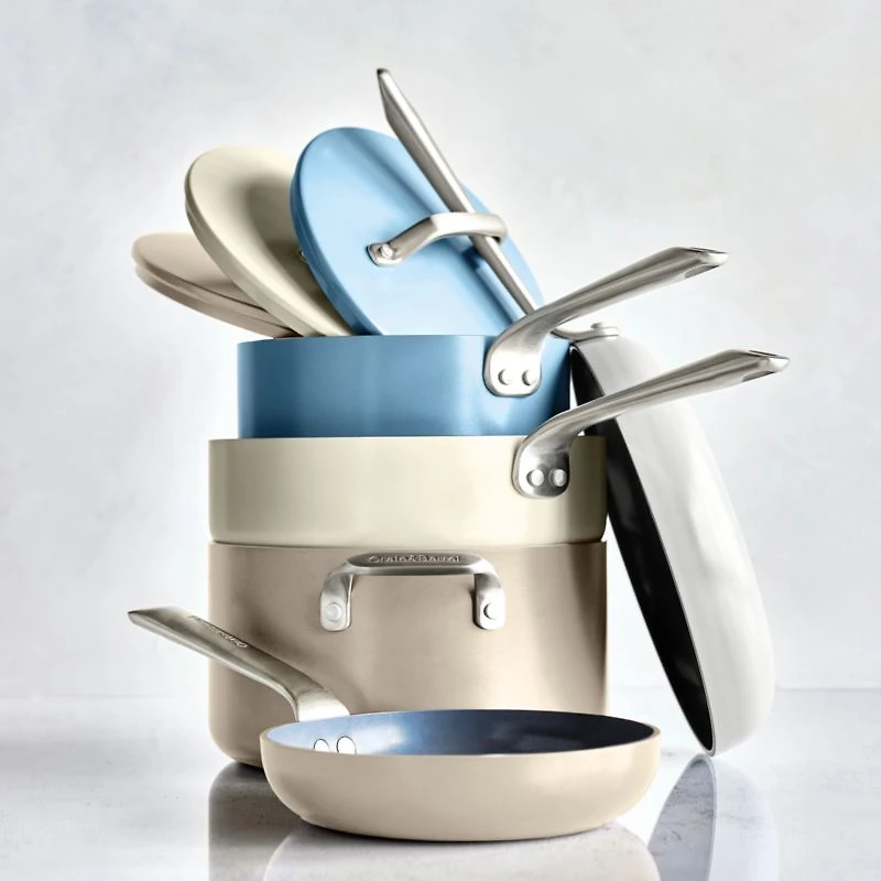 Crate & Barrel EvenCook Ceramic ™ Cream Nonstick 8-Piece Cookware Set with Bonus