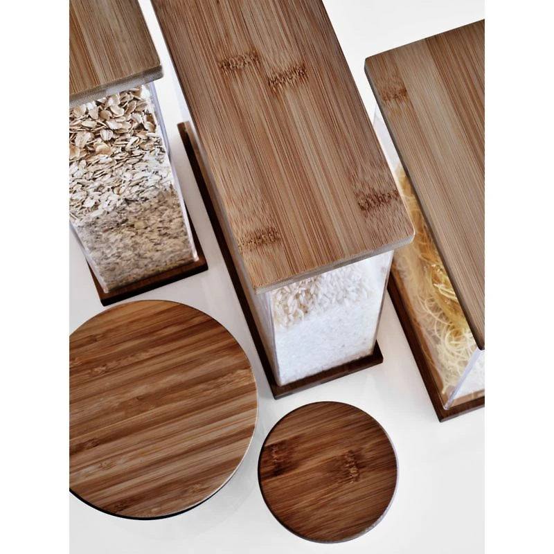 Complete Round Glass Canister Set with FSC-Certified Dark Acacia Wood Lids