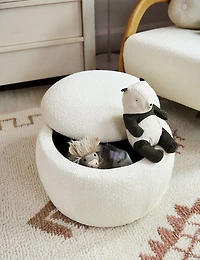 Pollie White Snow Boucle Round Storage Nursery Ottoman