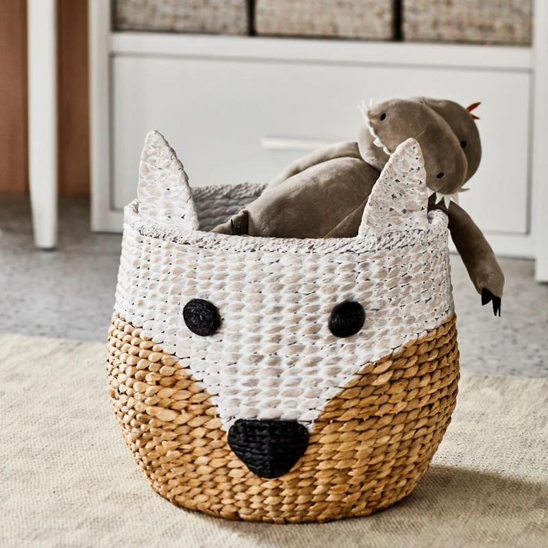 White Arctic Fox Woven Floor Storage Bin