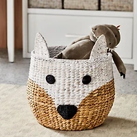 White Arctic Fox Woven Floor Storage Bin