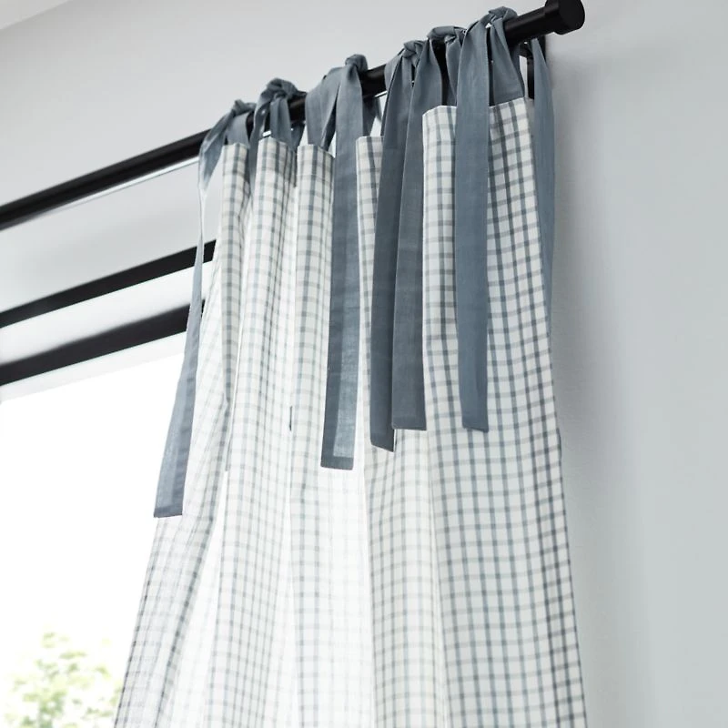 63" Blue Organic Cotton Windowpane Plaid Curtain Panel