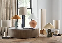 Ruins Cream Ceramic Sculptural Table Lamp with Pleated Shade by Athena Calderone 20"
