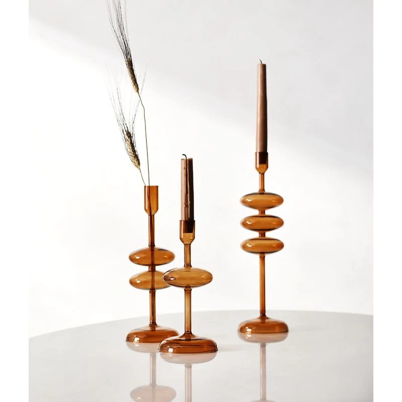 Venezia Small Amber Brown Glass Taper Candle Holder