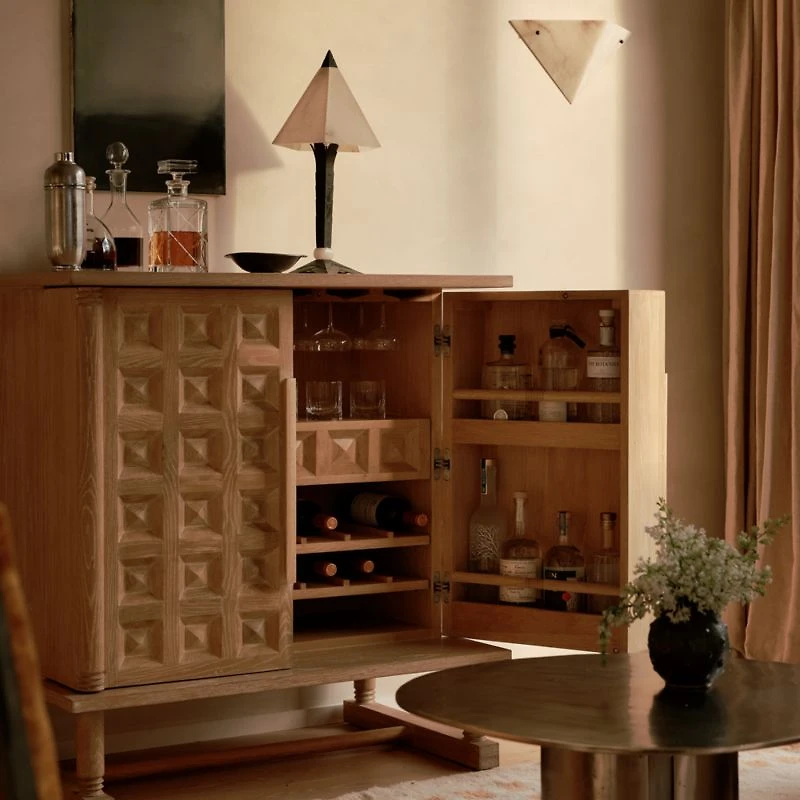 Honore Natural Oak Wood 38" Bar Cabinet by Athena Calderone