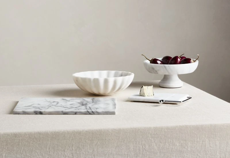 French Kitchen Marble White Scalloped Serving Bowl
