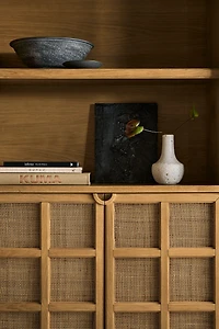 Campagna 76" Rattan and Natural Oak Wood Storage Media Console