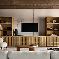 Campagna 76" Rattan and Natural Oak Wood Storage Media Console