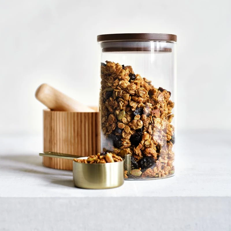 Complete Round Glass Canister Set with FSC-Certified Dark Acacia Wood Lids
