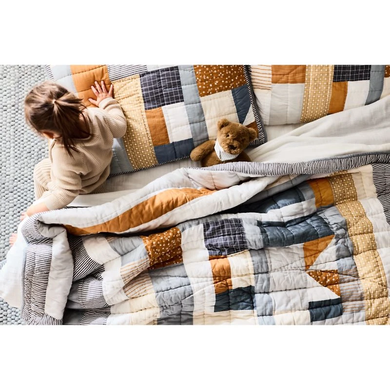 Gee's Bend Amir Amor Blue Patchwork Organic Cotton Kids Pillow Sham