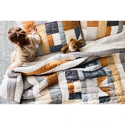 Gee's Bend Amir Amor Blue Patchwork Organic Cotton Kids Twin Quilt