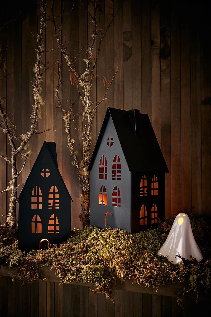 Medium Black Halloween Haunted House Sculpture