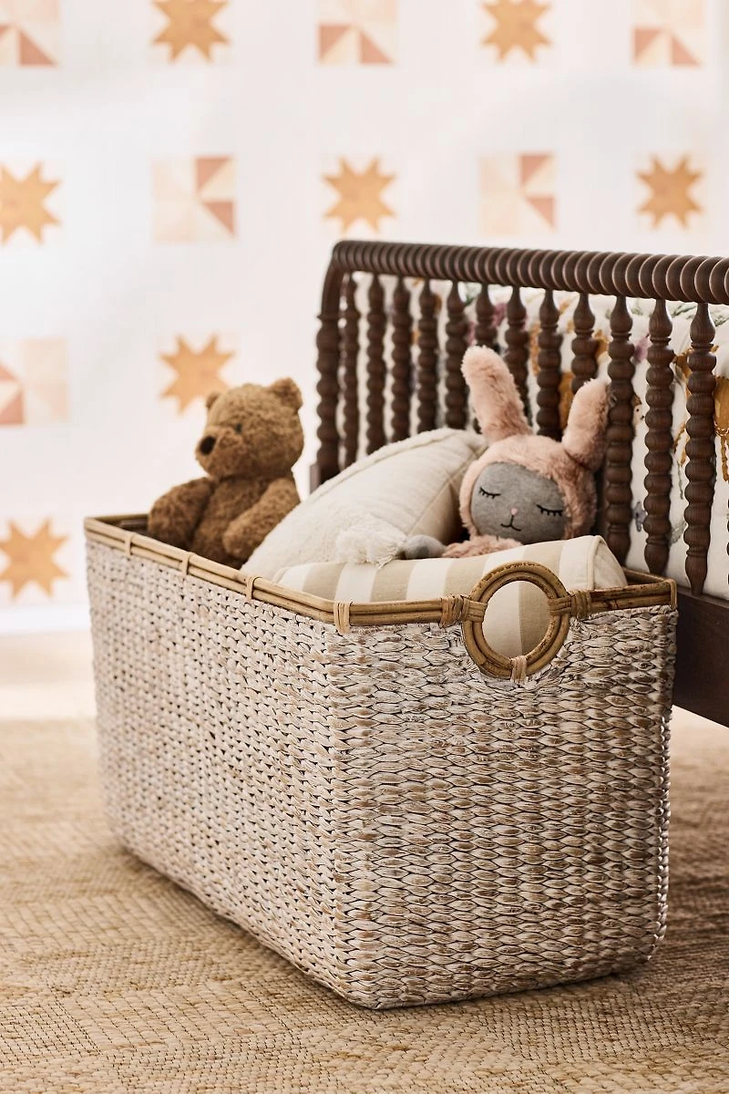 Osana White Wicker Large Toy Storage Bin with Rattan Handles