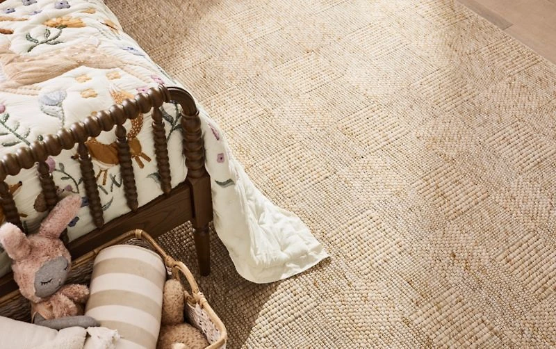 Chunky Squares Wool and Polyester Beige Kids Performance Area Rug 8'x10'