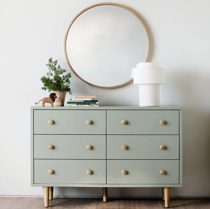 Finn 51" Sage Green Wood Wide 6-Drawer Kids Dresser