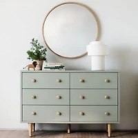 Finn 51" Sage Green Wood Wide 6-Drawer Kids Dresser